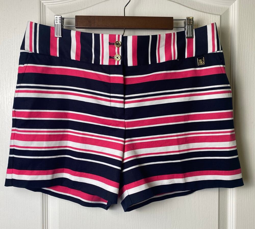 Anne Klein Navy Pink White Striped Nautical Costal Shorts Women's Size 14
